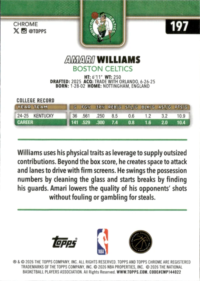 Amari Williams card back