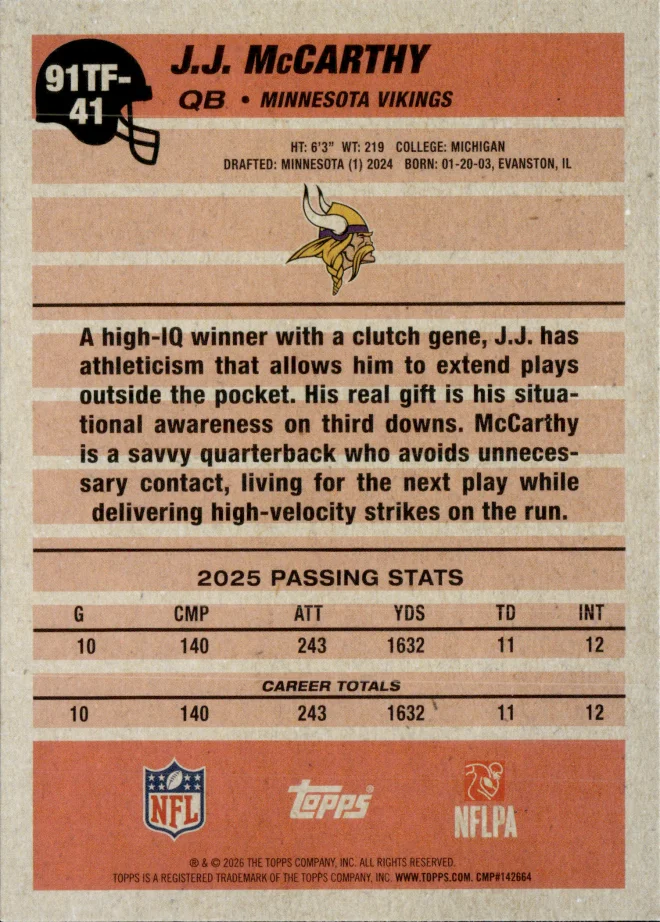 J.J. McCarthy card back