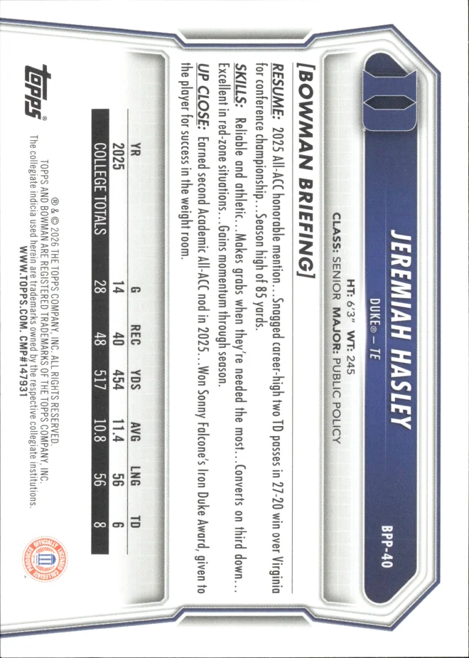 Jeremiah Hasley card back