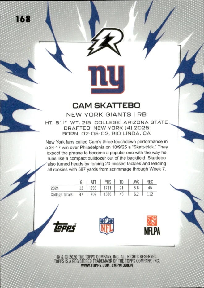 Cam Skattebo card back