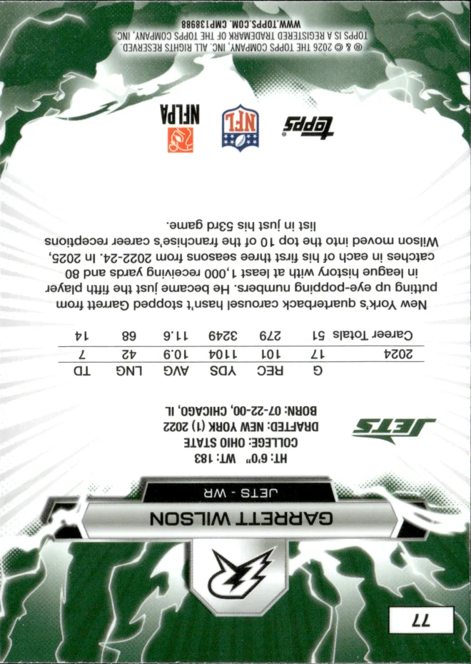 Garrett Wilson card back