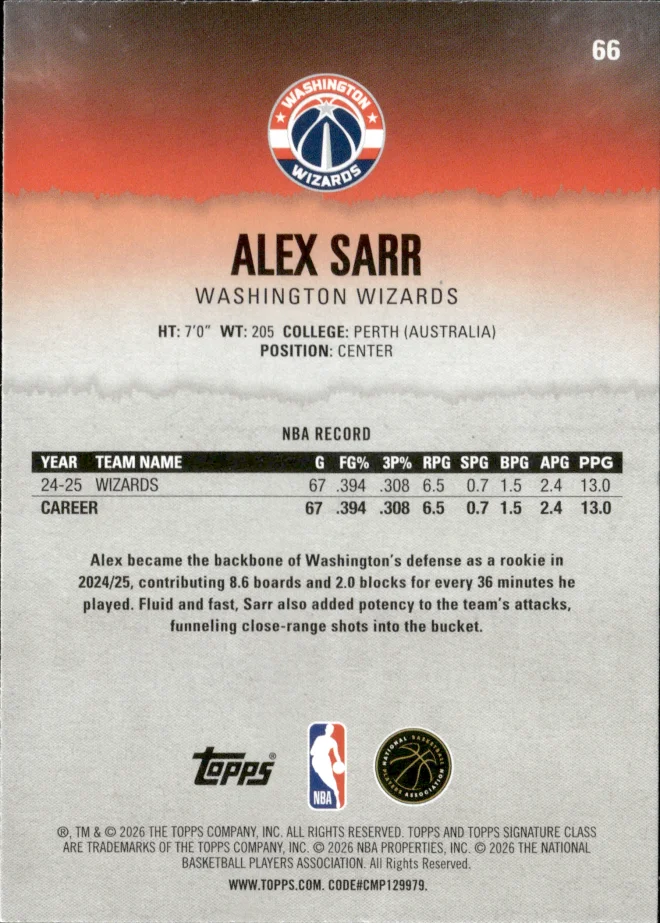Alex Sarr card back