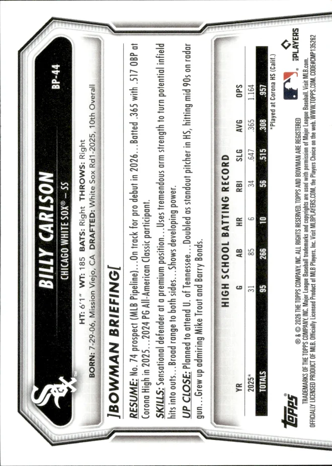 Billy Carlson card back