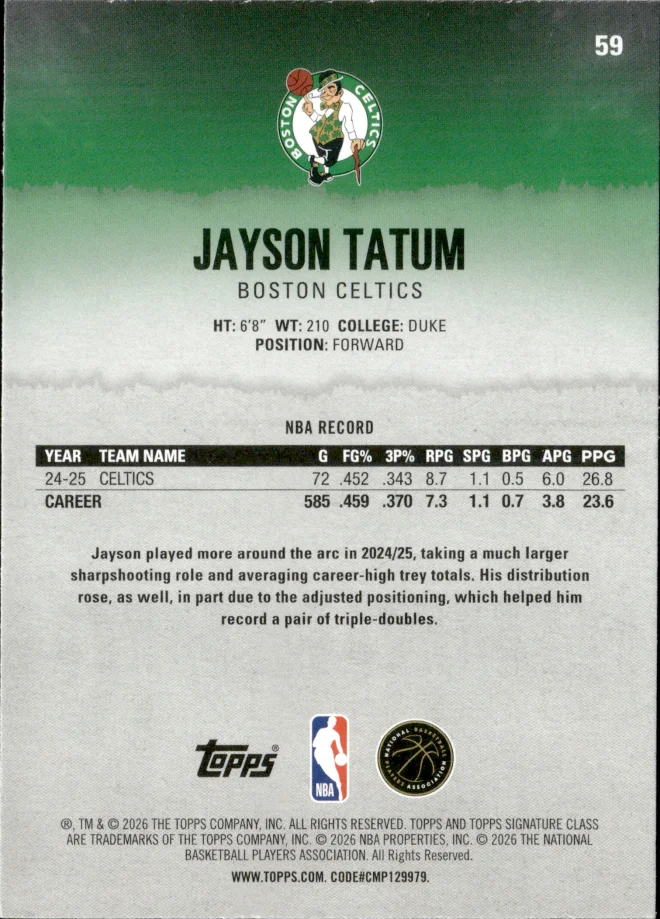 Jayson Tatum card back