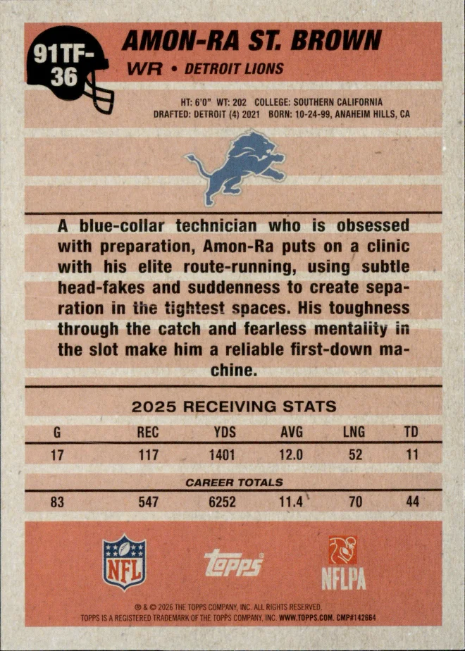 Amon-Ra St. Brown card back