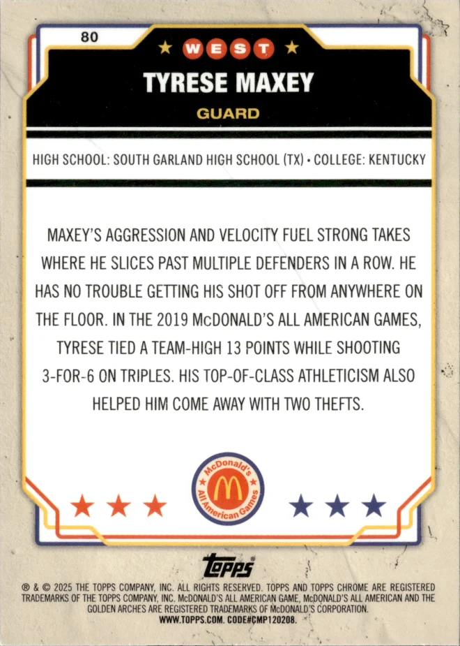 Tyrese Maxey card back