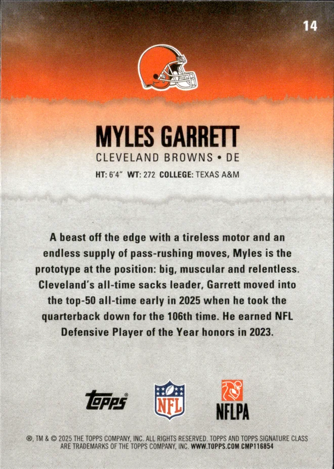 Myles Garrett card back