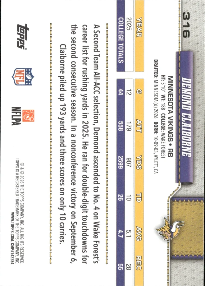 Demond Claiborne card back