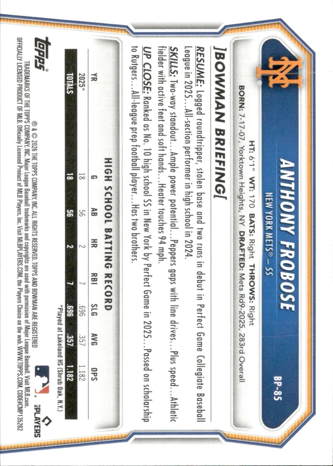 Anthony Frobose card back