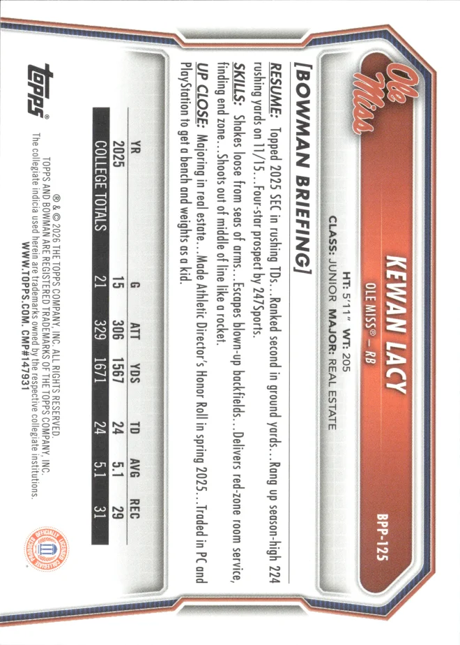 Kewan Lacy card back