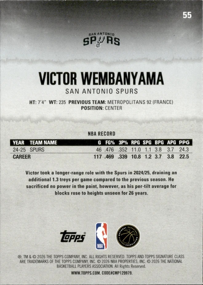 Victor Wembanyama card back