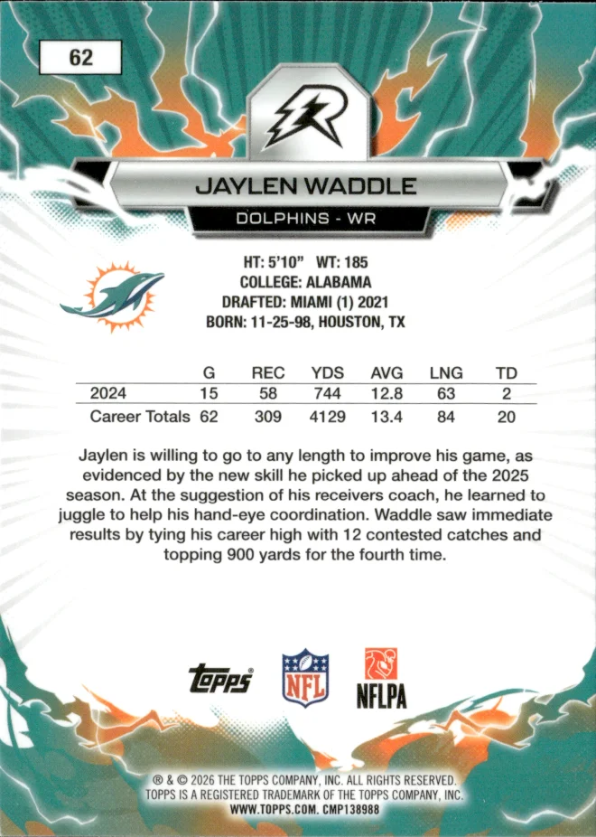 Jaylen Waddle card back