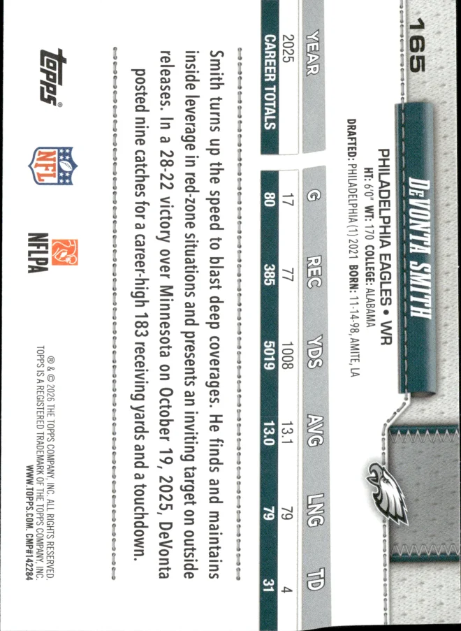 DeVonta Smith card back