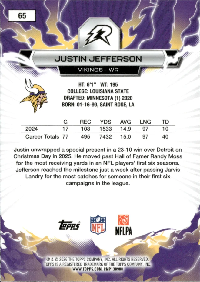 Justin Jefferson card back