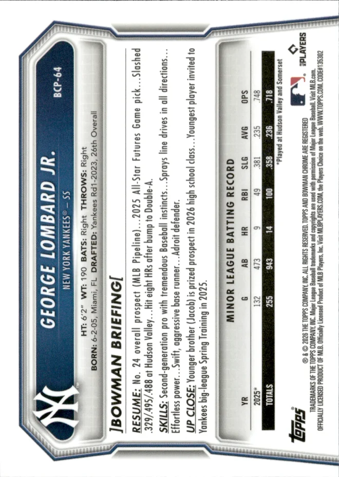 George Lombard Jr. card back