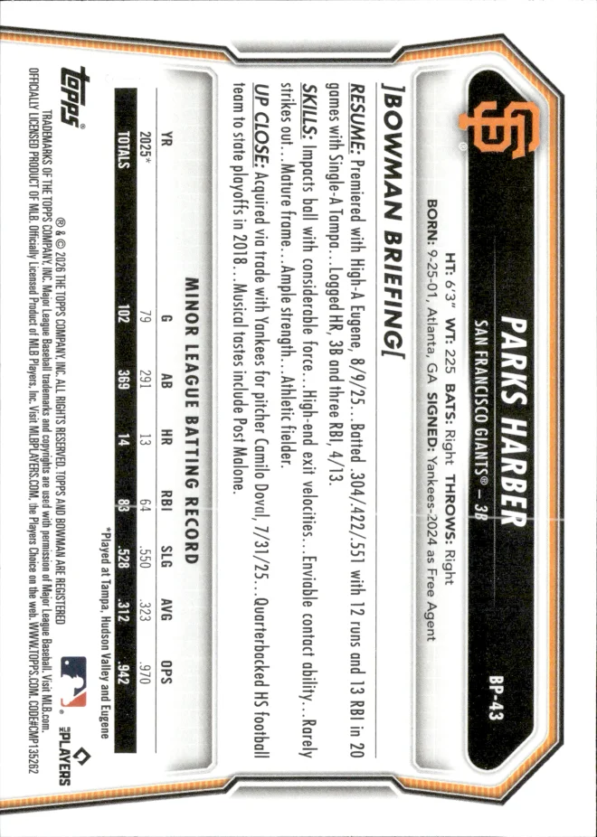 Parks Harber card back