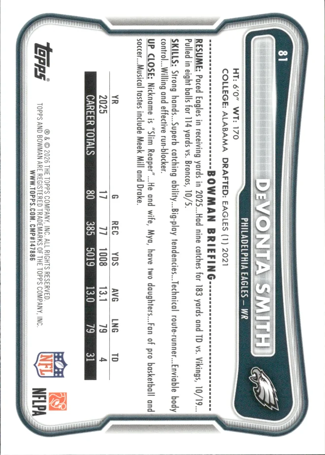 DeVonta Smith card back