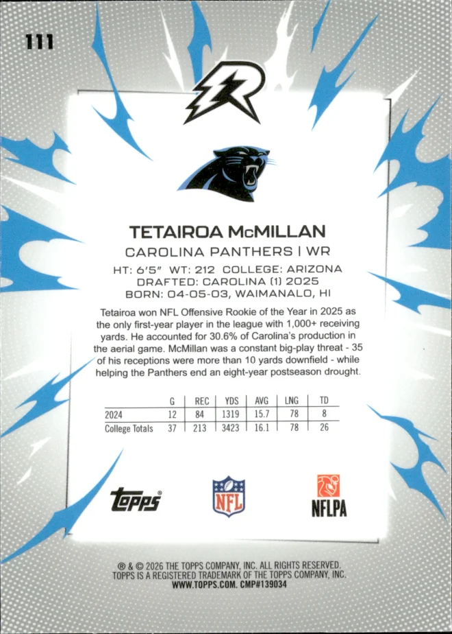 Tetairoa McMillan card back