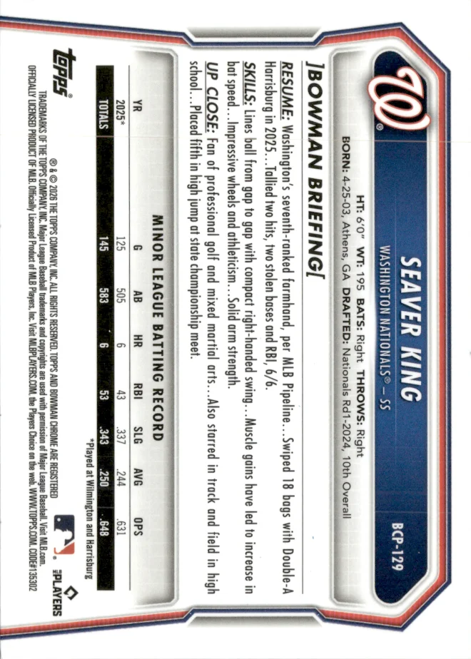 Seaver King card back