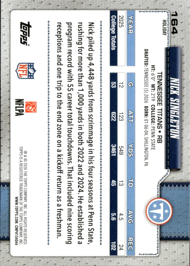 Nick Singleton card back