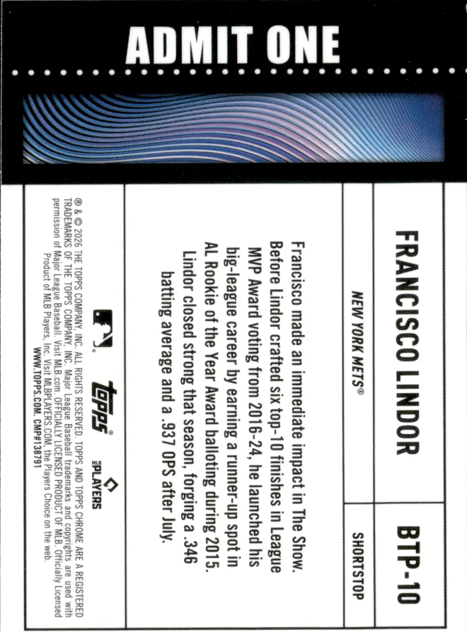 Francisco Lindor card back