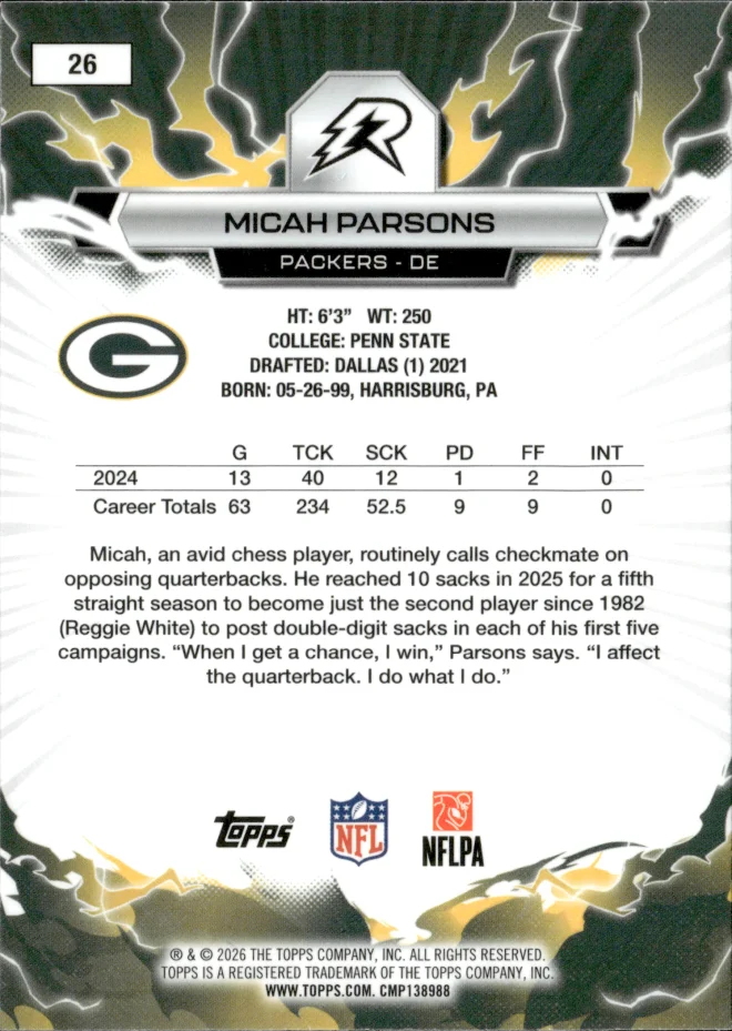 Micah Parsons card back