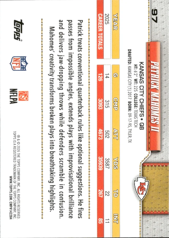 Patrick Mahomes II card back