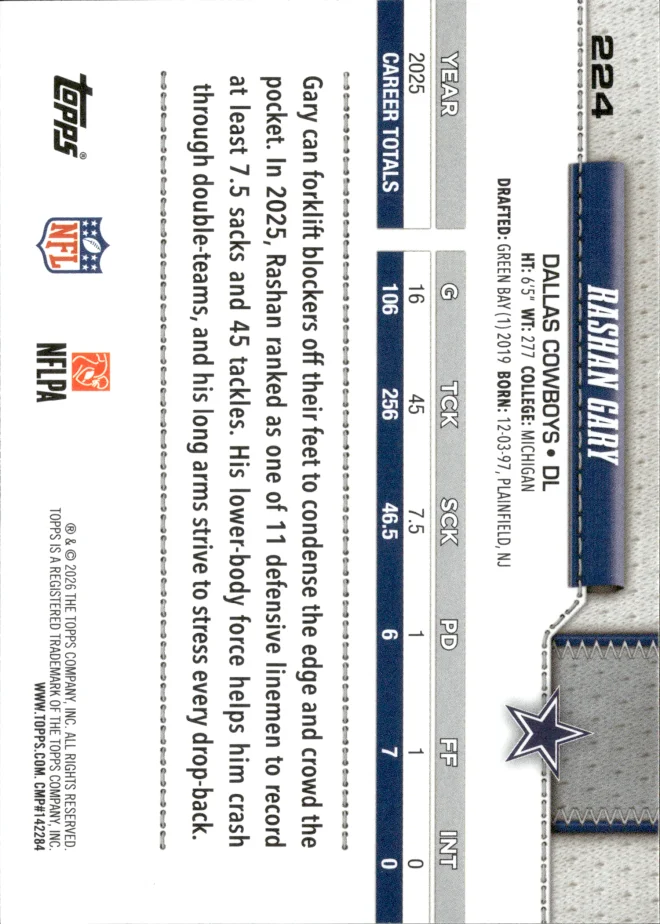 Rashan Gary card back
