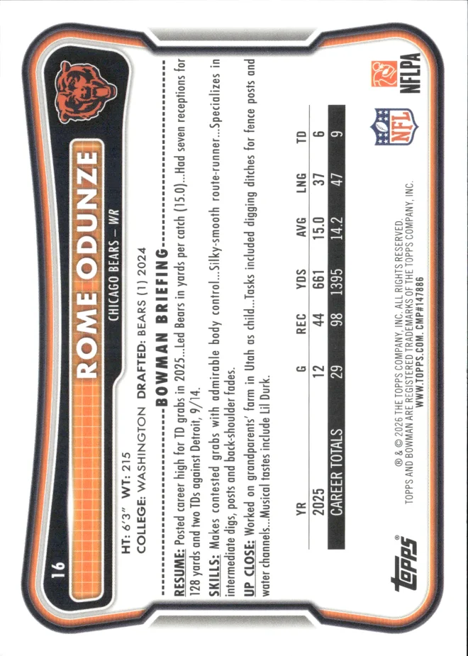 Rome Odunze card back