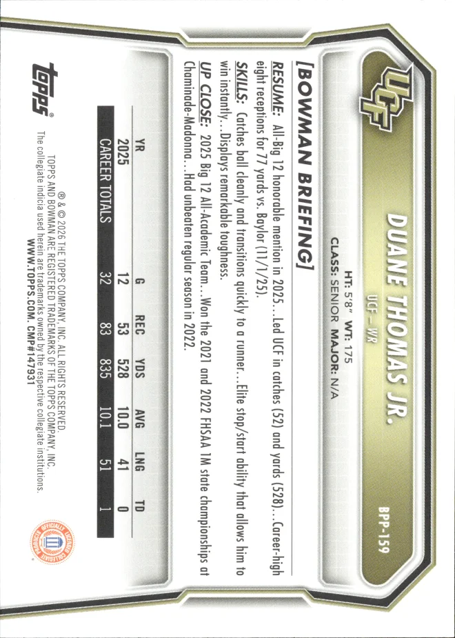 Duane Thomas Jr. card back