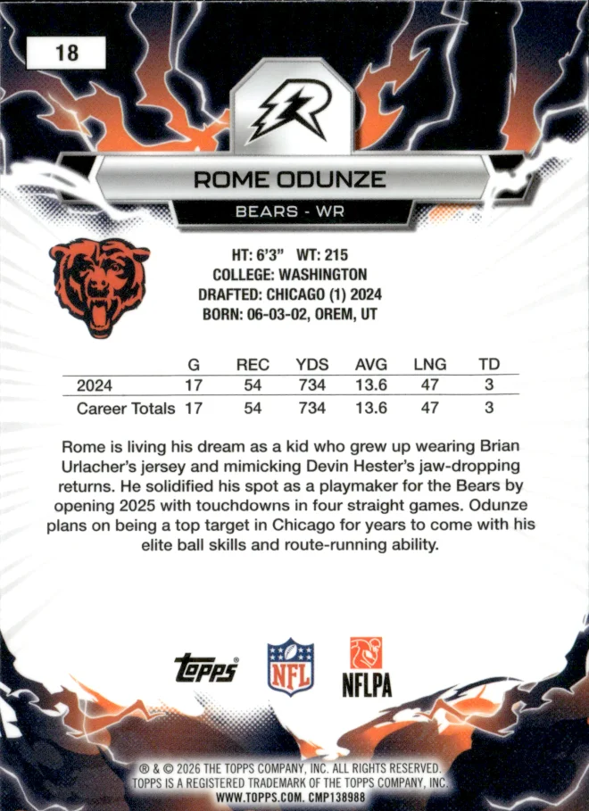 Rome Odunze card back