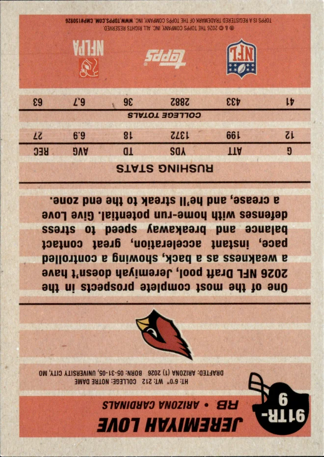 Jeremiyah Love card back