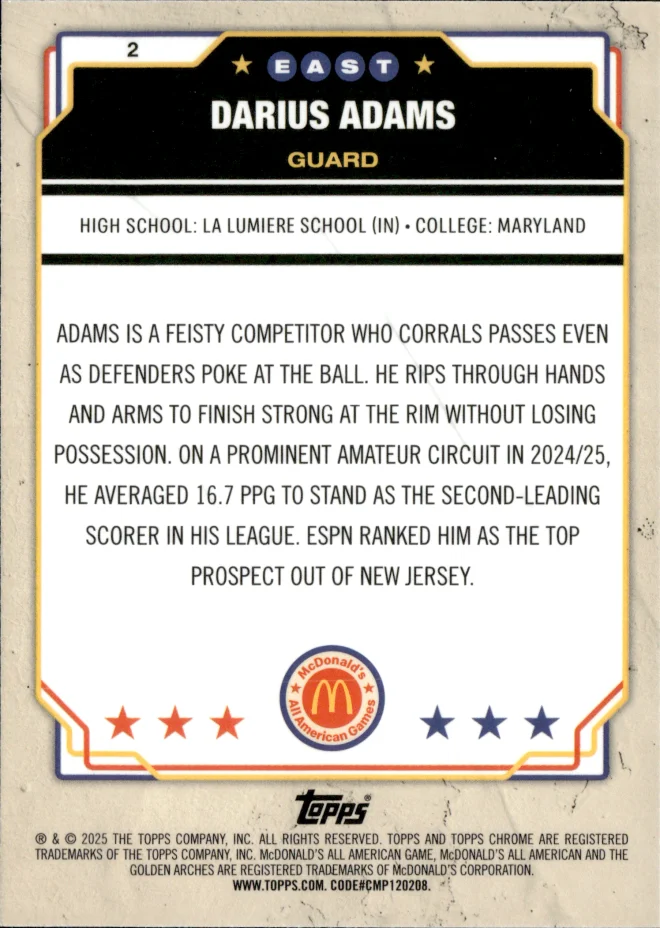 Darius Adams card back