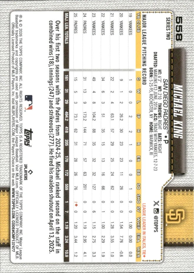 Michael King card back