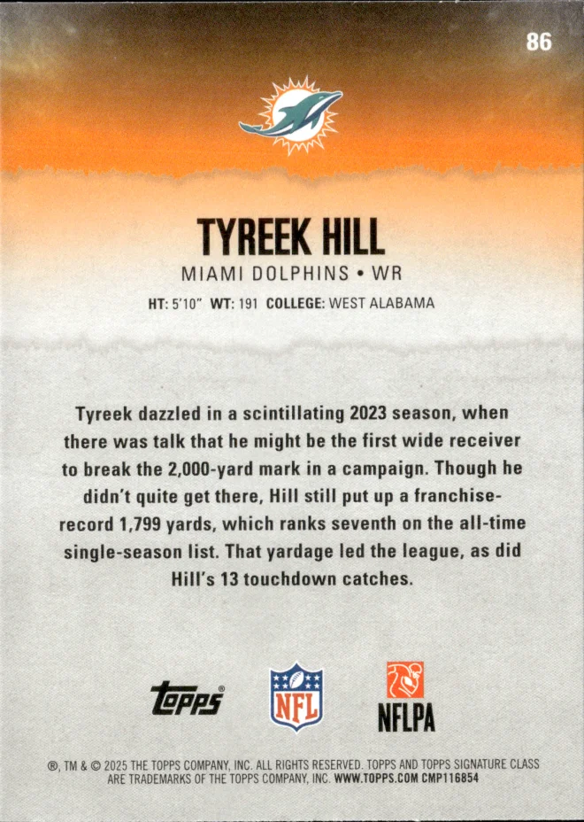 Tyreek Hill card back