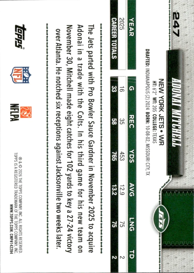 Adonai Mitchell card back