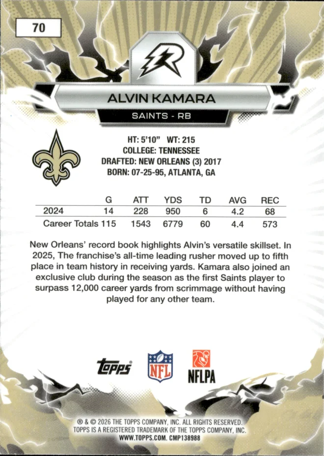 Alvin Kamara card back