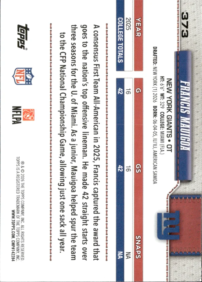 Francis Mauigoa card back