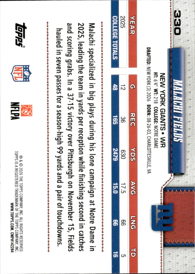Malachi Fields card back
