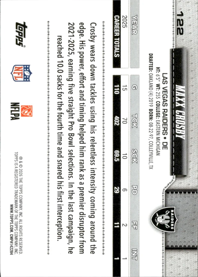 Maxx Crosby card back