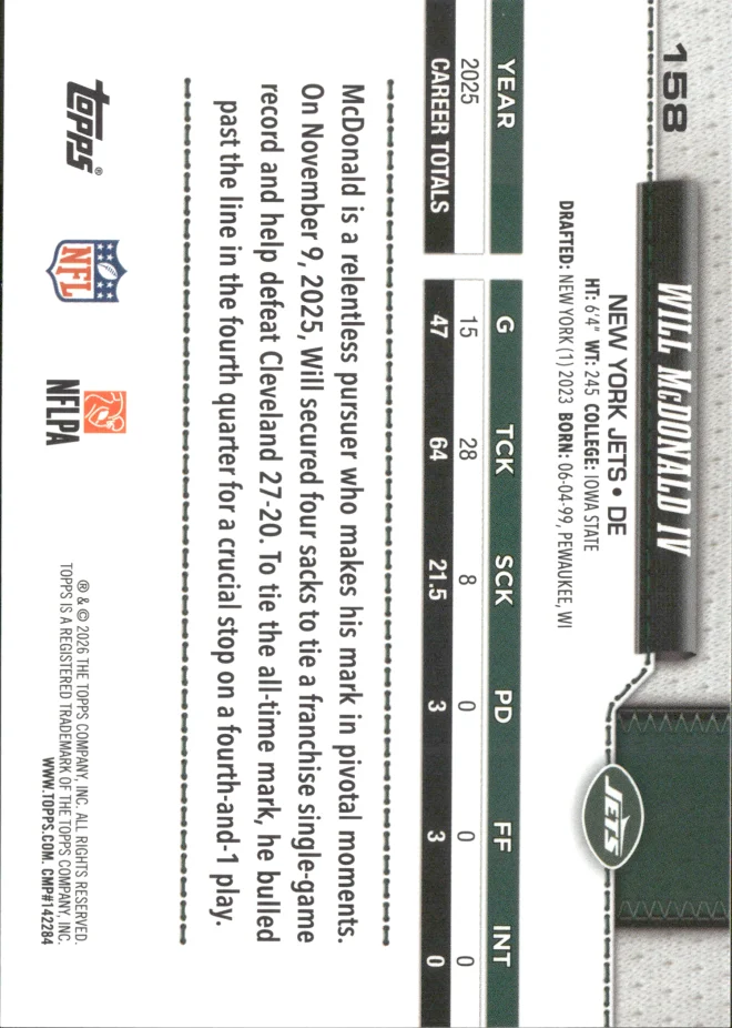 Will McDonald IV card back