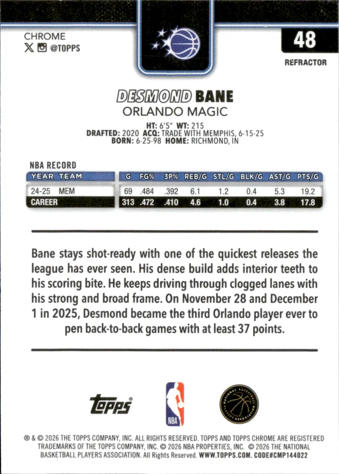 Desmond Bane card back