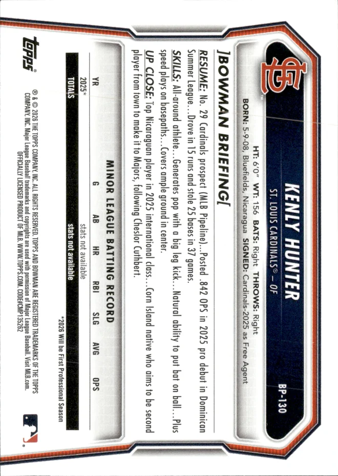 Kenly Hunter card back