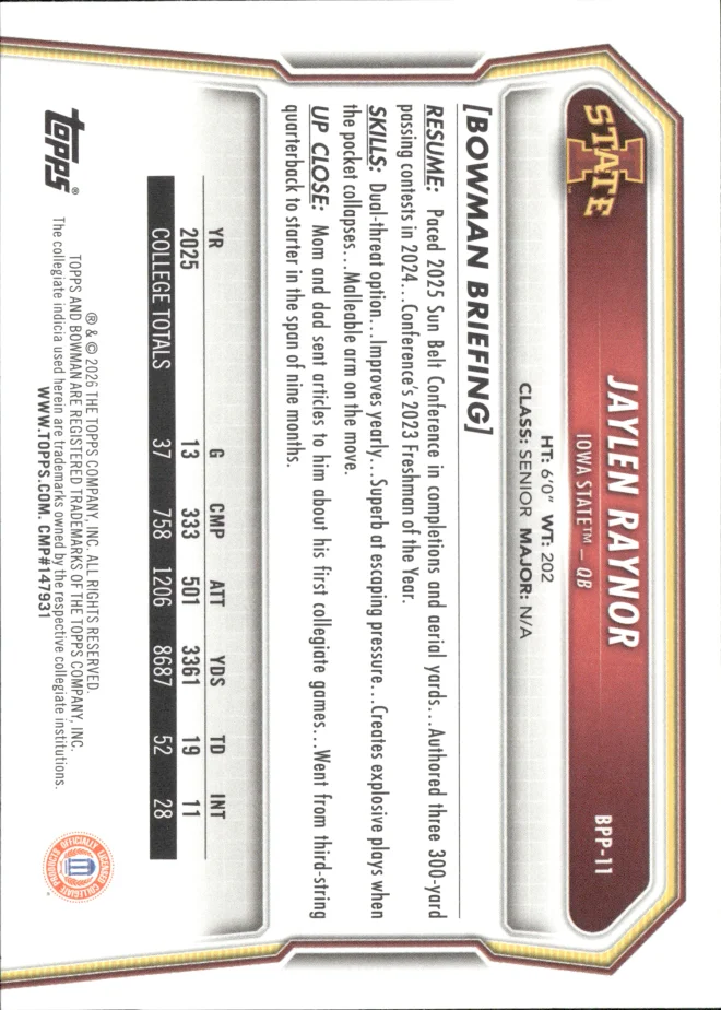 Jaylen Raynor card back