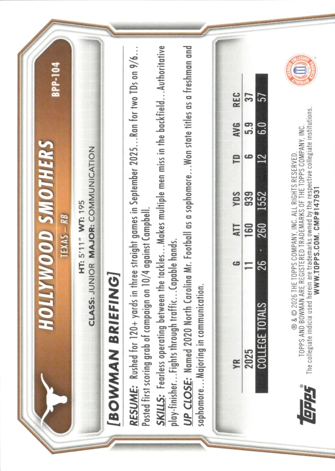 Hollywood Smothers card back