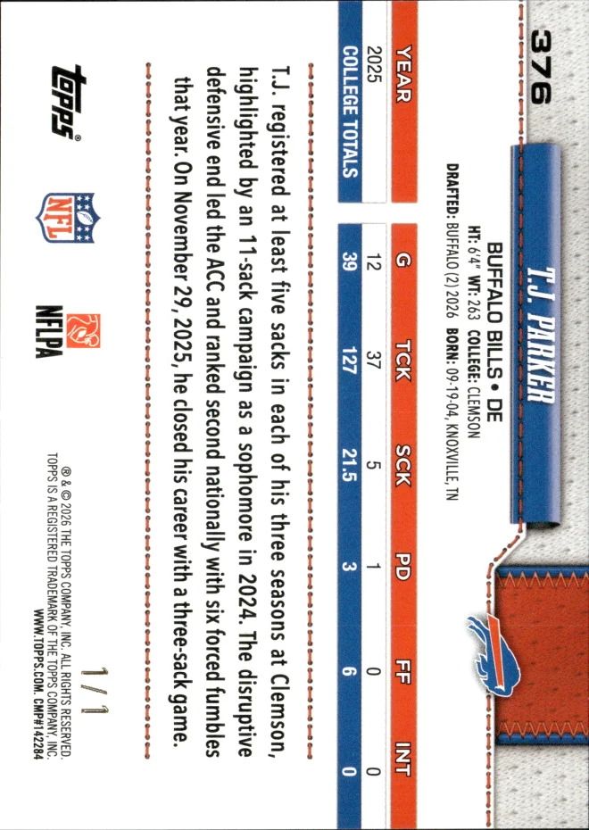 T.J. Parker card back