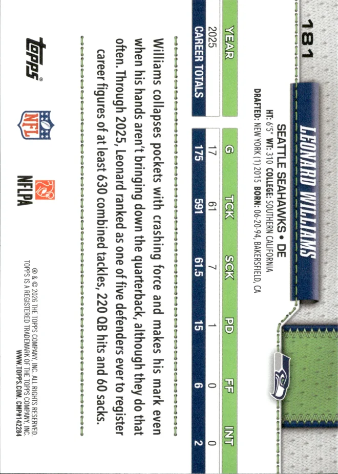 Leonard Williams card back