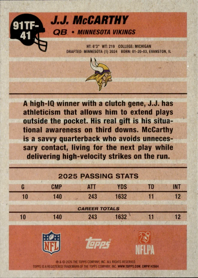 J.J. McCarthy card back