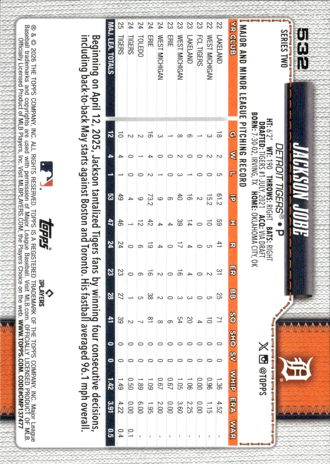 Jackson Jobe card back