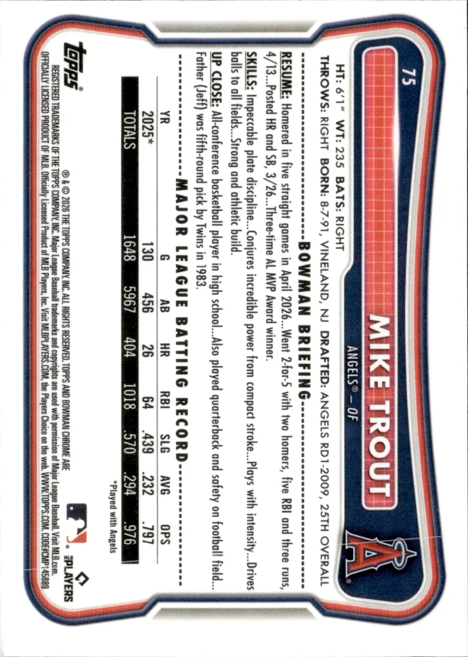 Mike Trout card back
